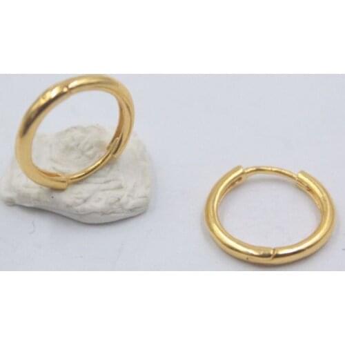 Real 18K Solid Yellow Gold Earrings Women Luck Smooth Hoop Earrings 1-1.5g 10mmW