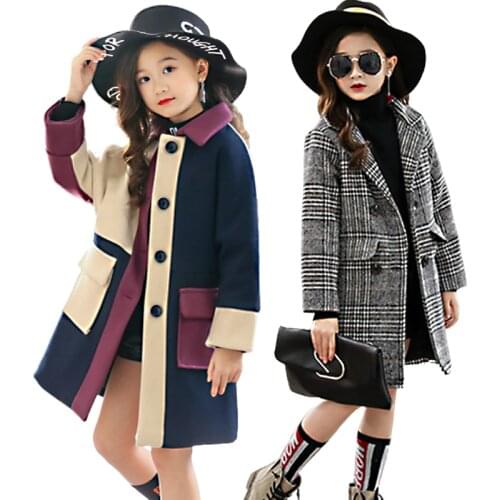 Girl woolen coat Winter girls thick Long Jackets childrens clothing Jacket & Outwear wear large childrens Turn-down woolen coat