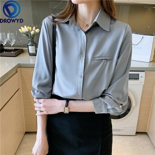 Long Sleeve Chiffon Blouse Shirt Blouse Women Blusas Mujer De Moda 2021 New Turn Down Collar Office Lady Shirt Women Tops Blusa