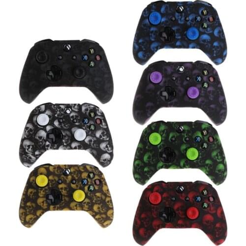 Skull Pattern Silicone Gamepad Cover+2 Joystick Caps For XBox One X S Controller