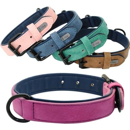 Genuine Leather Large Dog Collar Padded Durable Dog Collars Real Leather Collar for Large Dog Rottweiler Labrador Pitbull