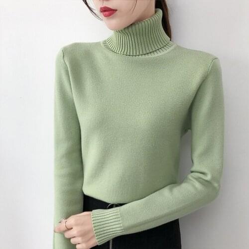 Knitted Sweater Women 2021 Autumn Winter Korean Turtleneck Black Long Sleeve Top Female Casual Solid Thick Pullover White 0844