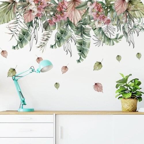 Tropic Plant Flower Wall Sticker Bedroom Living Room Decoration Art Teenagers Room Decor Aesthetic Line Decals Office Decor