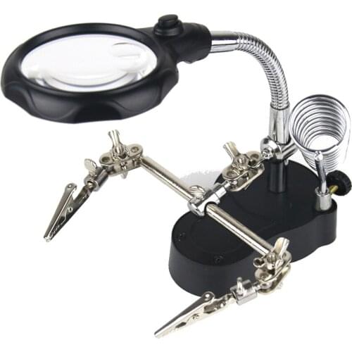 MG16126-A 3.5X 12X Magnifier Helping Hands Magnifying Glass with LED Clamp Soldering Iron Stand