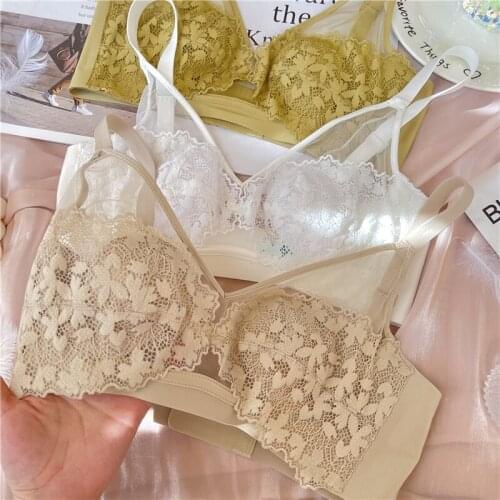 Wriufred Crystal cup big breasts lingerie thin striped bra sexy hollow gather underwear plus size women bralette