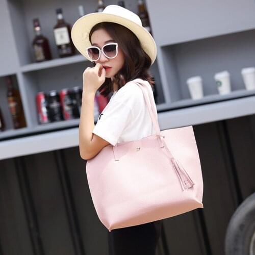 Pink bag Womens bag Korean fashion solid color PU leather tassel womens large-capacity messenger shoulder bag sh110018