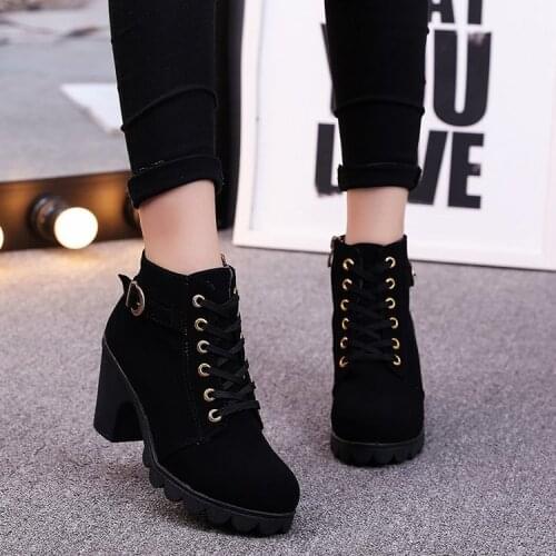 Fashion Hot Winter Women Fashion High Heel Lace Up Ankle Boots Ladies Buckle Platform Shoes Heels Black High Slipper Woman shoes