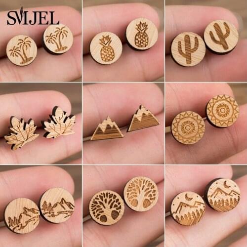 SMJEL Vintage Wood Tree Earrings for Women Fashion Features Natural Plant Stud Earrings Piercing Snow Mountain Jewelry Wholesale