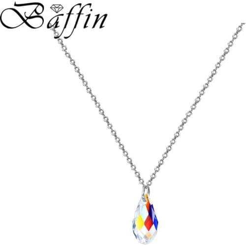 BAFFIN Simple Beautiful Drop Shape Pendant Necklaces Crystals From SWAROVSKI Silver Color Mini Waterdrop Collare For Women 2018