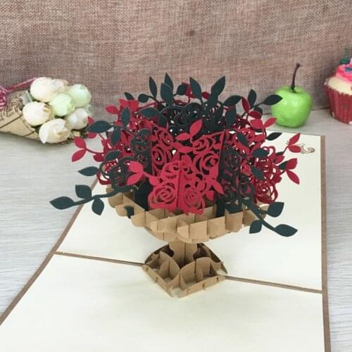 1pcs Vintage Treasure Bowl Laser Cut Kirigami 3D Pop UP Greeting & Gift Cards Handmade Creative Thank You Cards Teachers' Day