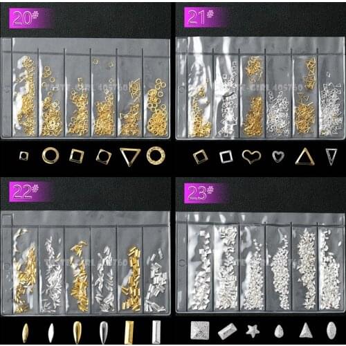 1 Pack Mix 6 Shape Silver Gold 3D Metal Frame Frosted Studs Nail Art Alloy Gems Decorations Manicure DIY Tips 16-23