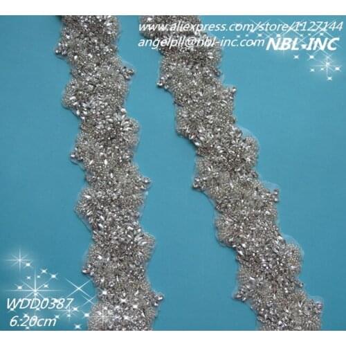 10 yards) Wholesale hand beaded sewing bridal crystal rhinestone applique trim iron on for wedding dress sash WDD0387