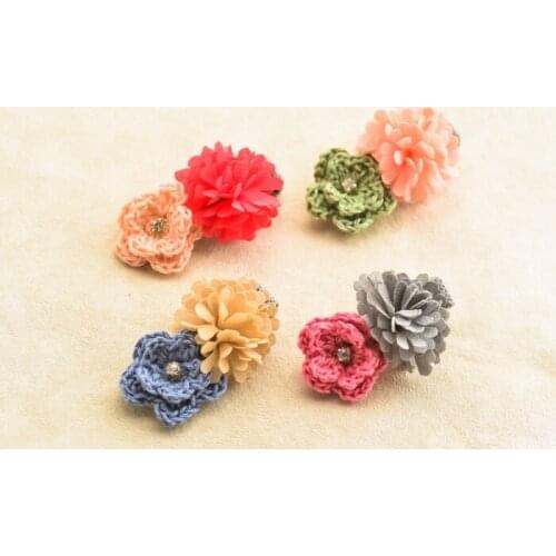 20pcs/lot Fashion Cute Crochet Floral Girls Hair Clips Solid Kawaii Gemstone Flower Girls Hairpins Hair Accessories Headwear