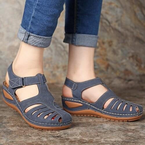 2021 Summer Women Wedge Sandals Retro Hook Loop Shoes Plus Size Ladies Platform Sandals Casual Comfortable Female Footwear