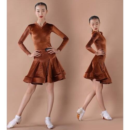2021 Girl Latin Dance Dress Long Sleeve Practice Dress Chacha Samba Tango Latin Performance Clothes Competition Dresses DQS6390