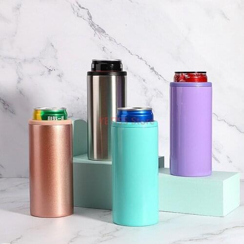 25pcs 12oz Stainless Steel 304 Thermos Insulated Vacuum Cola Holder Tumbler Skinny Can Cooler 350ml Slim Beer Bottle Cold Keeper