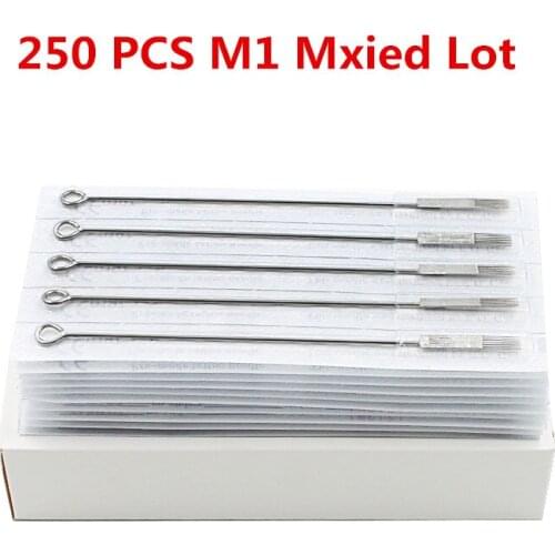 250PCS Disposable Tattoo Needles Single Stack Magnum Needles MIXED 5M1,7M1,9M1,11M1,13M1 for tattoo tips