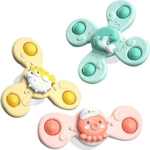 3pcs Montessori Rotating Toy Baby Bath Spinning Toy Suction Cups Windmill Spinner Baby Stress Decompresssion Toys Toddler