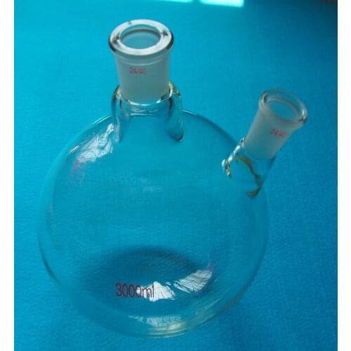 3000ml,24/40,Two-Neck,Round Bottom Glass Flask,Twins Necks,3L,Lab Boiling Vessel