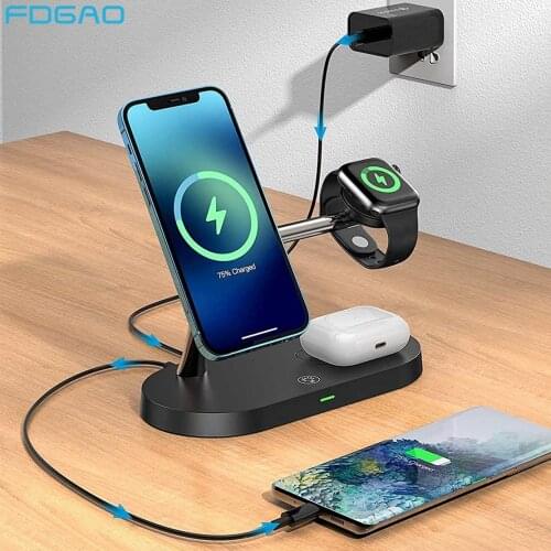 4 in 1 Magnetic Wireless Charger 15W Fast Charging Station for Magsafe iPhone 12 Max Airpods Pro Apple Watch Induction Chargers