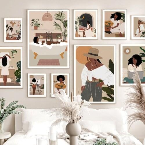 Abstract Fashion Black Girl Illustration Wall Art Canvas Painting Nordic Posters And Prints Wall Picture For Living Room Decor