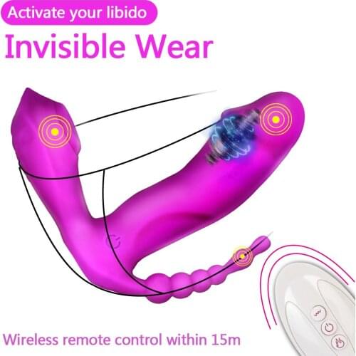 Anal Vagina Clitoris Stimulator 3 In 1 Sucking Vibrator Wearable Dildo Vibrator Multifunction Erotic Toys Sex Toys for Women