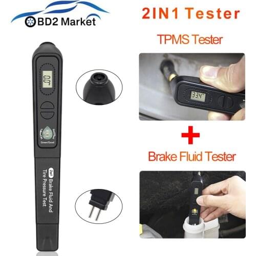 Auto Car Tester Brake Fluid Tester pen with TPMS Tire pressure tester 2in1 Check DOT3/4/5 Fluid 5LED Indicator Diagnostic Tool