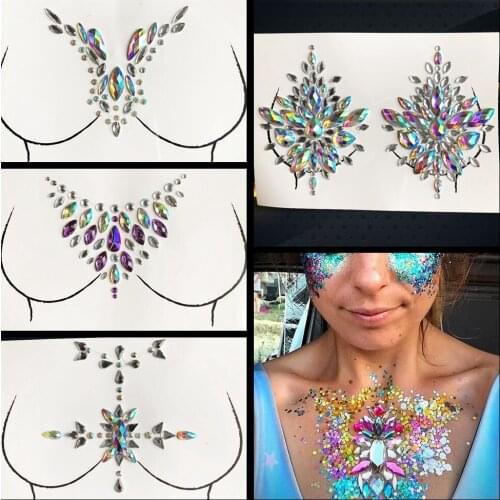Shining Jewelry Nipple Accessories Pretty Gem Breast Tattoo Sticker Bling Fake Diamond Sexy Chest Paste For Lady Makeup Body Art
