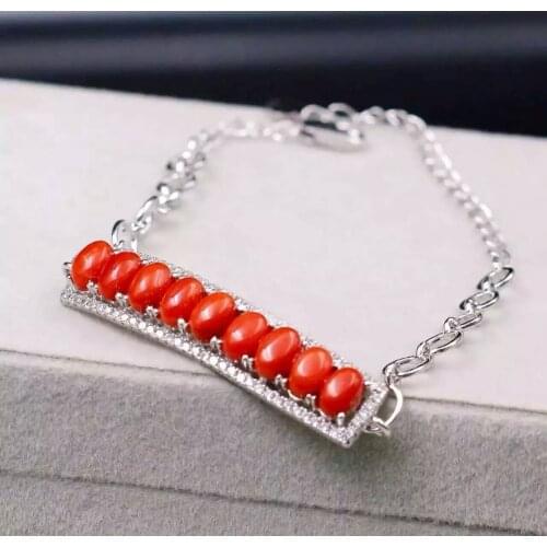 Natural red coral gem Bracelet Natural gemstone Bracelet S925 silver bracelet luxurious Elegant row block women party jewelry