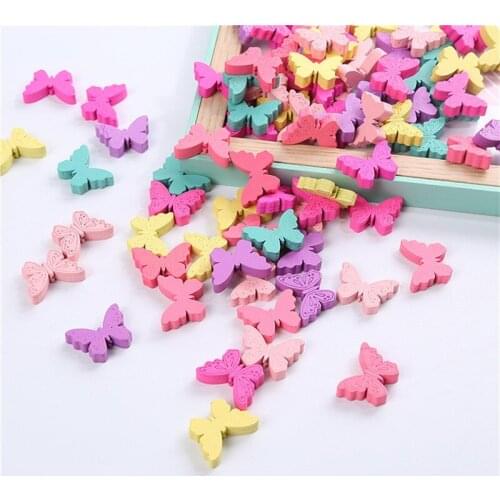 Julie Wang 50PCS Wooden Butterfly Beads Natural Wood Random Colors Spacer Bead For Necklace Bracelet Jewelry Making Accessory