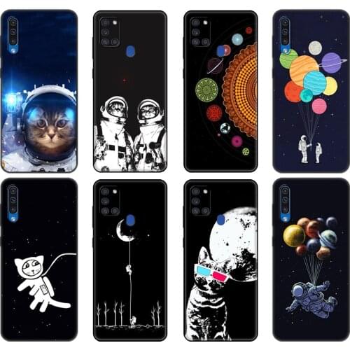 Black tpu Case For Samsung Galaxy A50 50S A30S A10 A11 A21S A31 A41 A51 A71 M21 M30S S10LITE Cover Space Love Moon Astronaut Cat