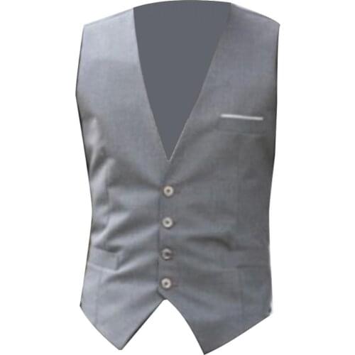 Ele-choices Fashion Office Men Solid Color V Neck Sleeveless Button Waistcoat Slim Fit Vest