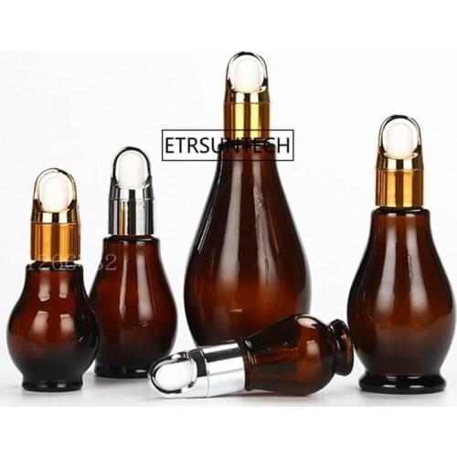 100pcs Gourd-shaped Amber Glass Dropper Bottle With Eye Pipette 10/20/30ml Aromatherapy Esstenial Oil Cosmetic Container F2365