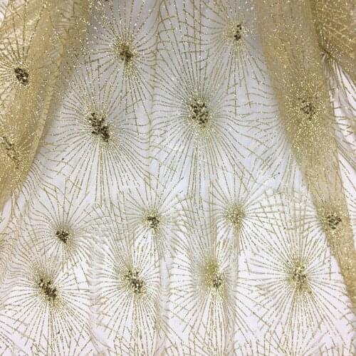 GLace 1Y/lot Champagne Fireworks Fire bronzed mesh fabric glitter lace Wedding Dress home decoration TX1489