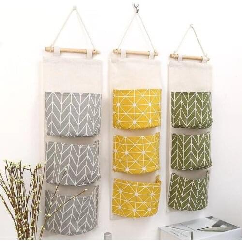Cotton and linen waterproof storage hanging bag hanging multi-layer sling fabric door behind the debris storage bag storage bag