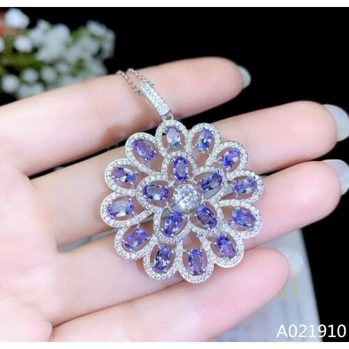 KJJEAXCMY boutique jewelry 925 sterling silver inlaid Natural Tanzanite pendant Female supports detection exquisite classic