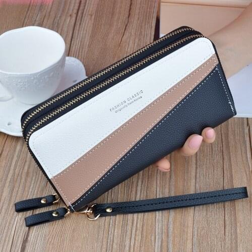 Wristband Phone Purses Women Wallets Splice Female Purse Leather Ladies Long Wallets Credit Card Holder Clutch Double Zipper Bag