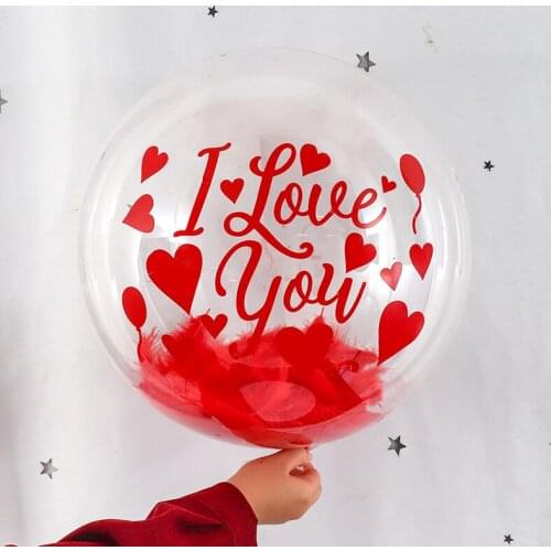 Red feather I love you Stickers with 24 inch no Wrinkles Transparent PVC Bubble Balloon Set Wedding Valentines Day Wedding room