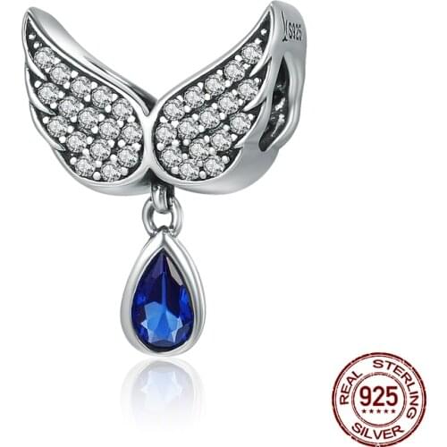 Angel wings fit Pandora bracelets clear CZ beads sterling silver 925 charm woman premium brand jewelry DIY wedding gift making