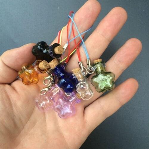 Mini Glass Bottles Flower Pendant Key Chains Lobster Clasp Bottles Handmade Pendant Gift Bottles Pendants Accessories 7pcs/lot