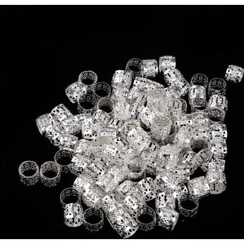 100 Pieces Hollow Out Heart Shape Metal Dread Lock Adjustable Metal Cuffs