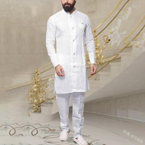 Men Fashion African Clothes Cotton T-shirt Dubai Muslim Long Sleeve Tee Tops Islamic Clothing Set Arabic Casual Blouse Robe Gown