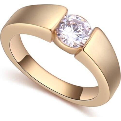 Real AAA Zirconia Micro Inlays Champagne gold Color Ring for women New Sale Hot Round