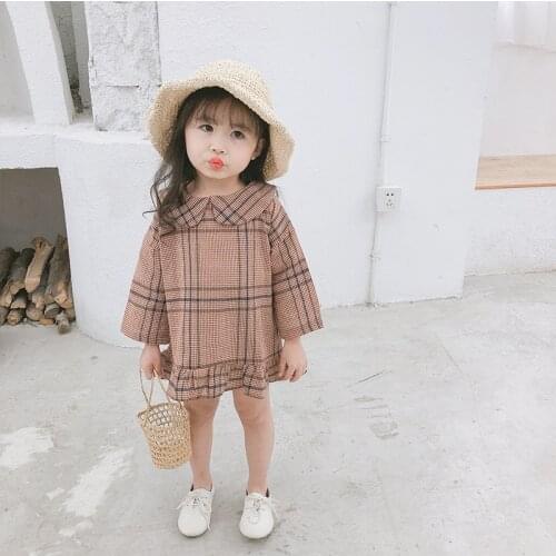 New arrival Spring Autumn cute girls long sleeve Ruffled long sleeve dresses 2019 Korean style doll collar casual dress