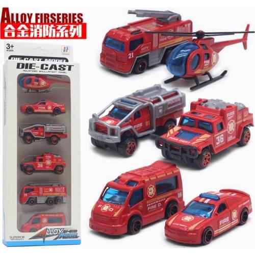 New alloy fire truck model SWAT Special police military engineering vehicle helicopter car toy Fire rescue suit