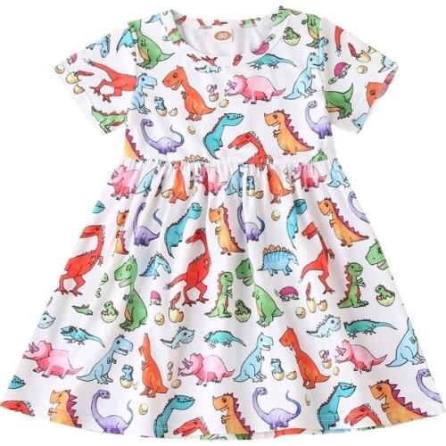 Pudcoco Dress 0-18 Months Newborn Baby Girls Toddler Kids A-Line Dinosaur Short Sleeve Sweet Cartoon Cute New Sundress