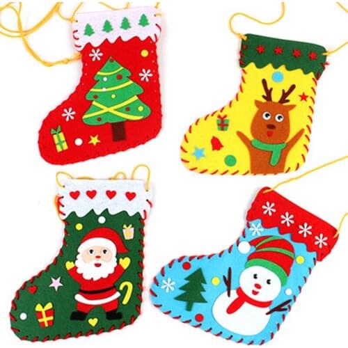 Handicrafts Christmas Socks Hat Kindergarten Childrens Toys Crafts Decorate Kids Supplies Gift Bag Girl Boy Educational Toys