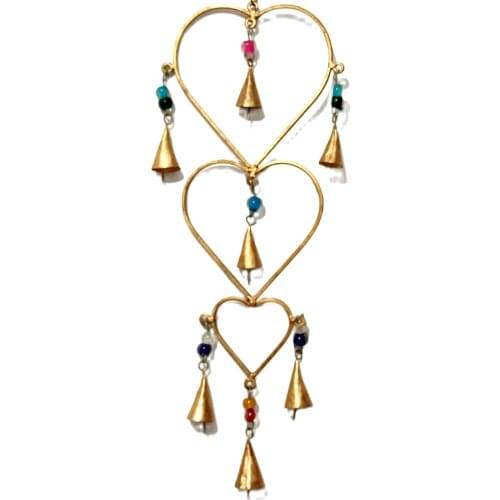 Heart, Metal Coated, Beaded, Yellow Handmade Bell Wall Ornament
