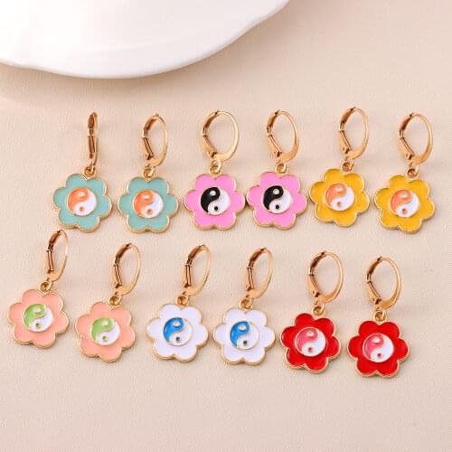 JUST FEEL Cute Multicolor Enamel Yin Yang Drop Earrings for Women Gold Silver Color Metal Dangle Earring 2021 Best Gift Jewelry
