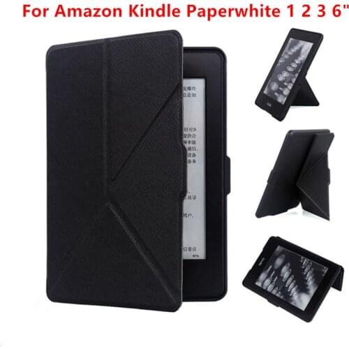 Slim Smart PU Leather Stand Cover Case for Amazon Kindle Paperwhite 1 2 3 2013 2015 6.0 inch Multi-folding Skin Shell+Stylus pen